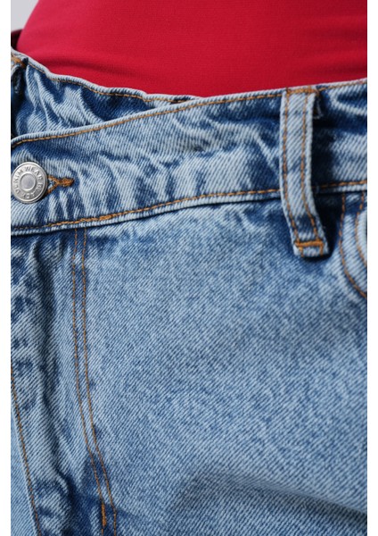Yırtmaç Detay Denim Midi Açık Mavi Etek