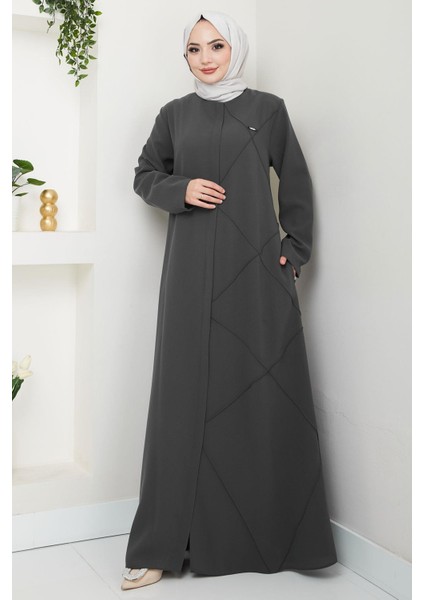 Tek Tarafı Çapraz Dikişli Ferace Füme HM2708