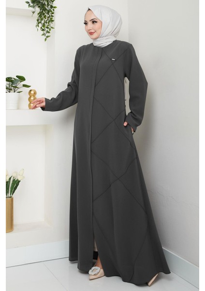 Tek Tarafı Çapraz Dikişli Ferace Füme HM2708 modelleri