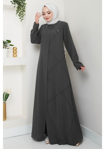 Tek Tarafı Çapraz Dikişli Ferace Füme HM2708 fırsatları