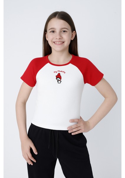 Kız Çocuk My Melody Baskılı Tişört – Kırmızı Kollu Pamuklu Yazlık Model fiyatları