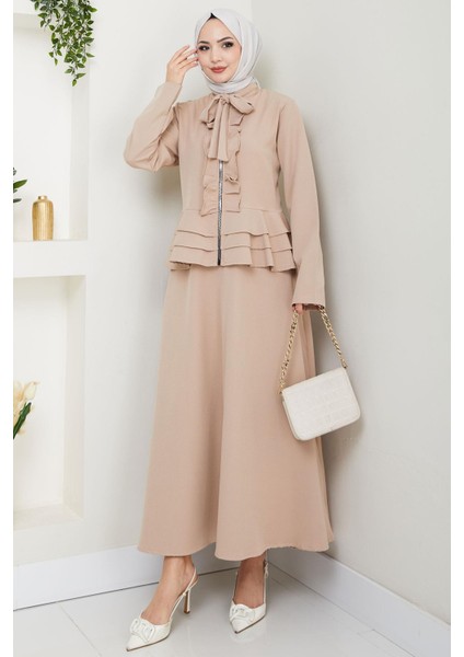 Fırfırlı Etekli Takım Bej HM2722