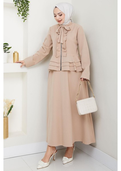 Fırfırlı Etekli Takım Bej HM2722 fırsatları