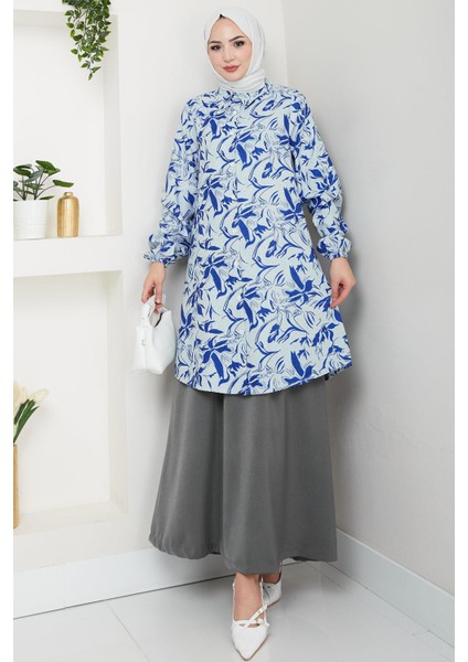 Çiçek Desenli Etekli Takım Indigo HM2739