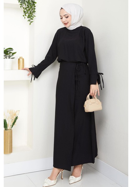 Bağcık Detaylı Etekli Takım Siyah HM2724