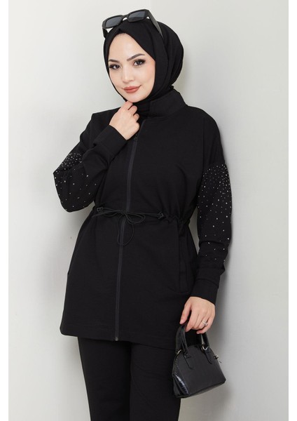 Kolu Taşlı Beli Bağcıklı Takım Siyah HM2718 modelleri