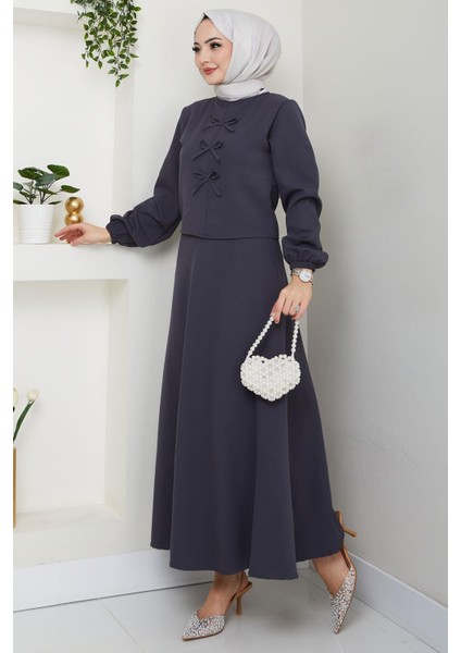 Önü Fiyonklu Etekli Ikili Takım Füme HM2705 modelleri