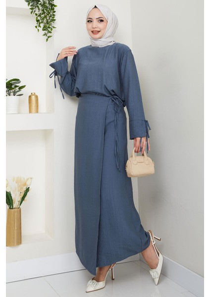 Bağcık Detaylı Etekli Takım Indigo HM2724