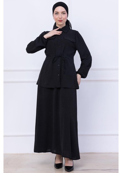 Beli Bağlamalı Etekli Ayrobin Takım Siyah HM2734 modelleri