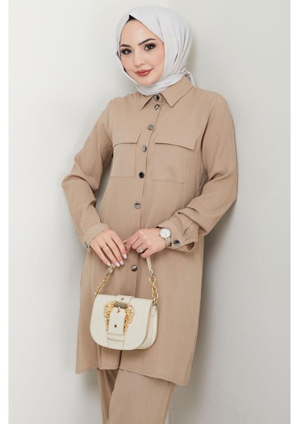 Çift Cepli Gömlekli Ikili Takım Vizon HM2685 fiyatları