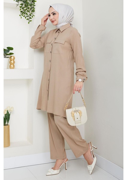 Çift Cepli Gömlekli Ikili Takım Vizon HM2685 fırsatları