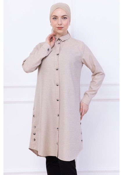 Düğme Detaylı Tunik Bej HM2737