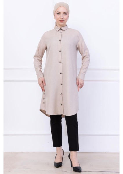 Düğme Detaylı Tunik Bej HM2737 fiyatları
