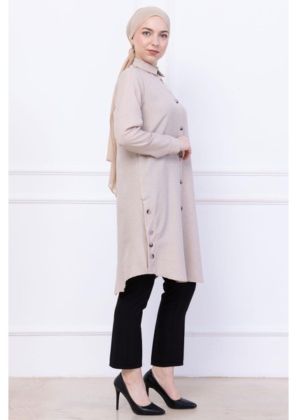 Düğme Detaylı Tunik Bej HM2737 modelleri