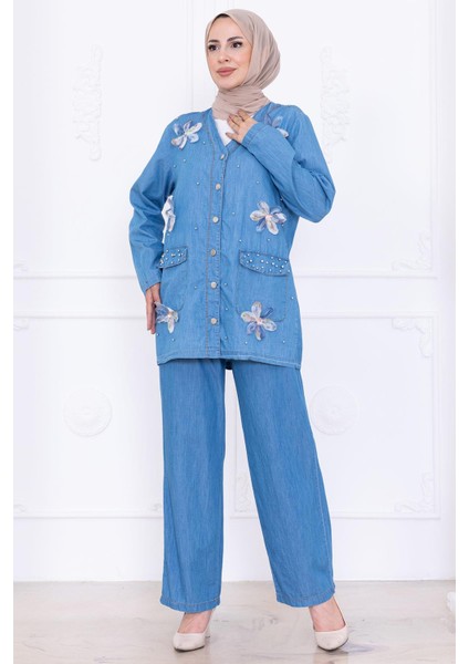 Papatya Dokunuşlu Yazlık Kot Takım HM2779 Açık Mavi fiyatları