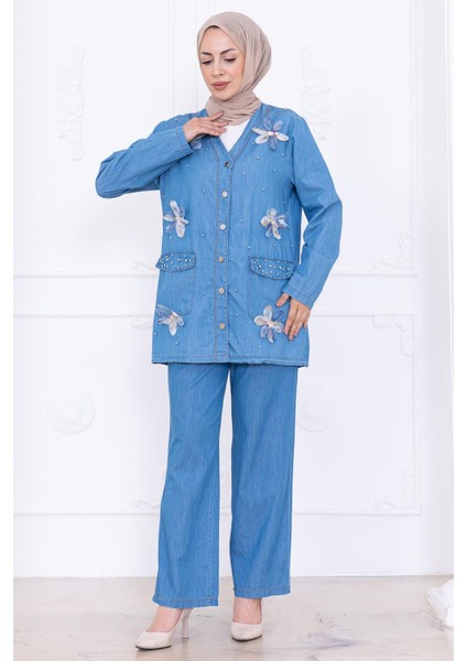Papatya Dokunuşlu Yazlık Kot Takım HM2779 Açık Mavi fırsatları