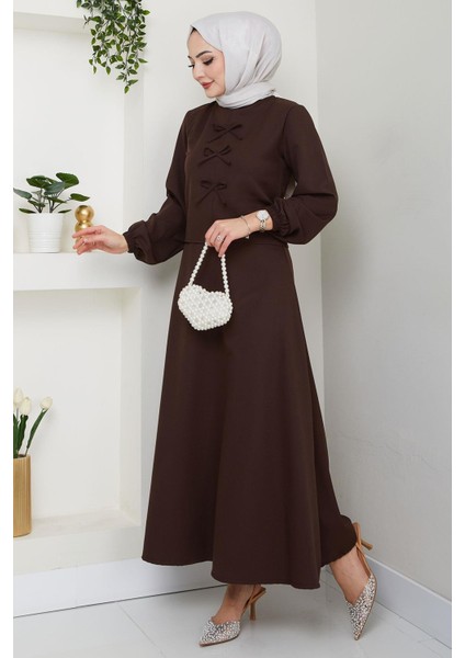 Önü Fiyonklu Etekli Ikili Takım Kahverengi HM2705 fiyatları