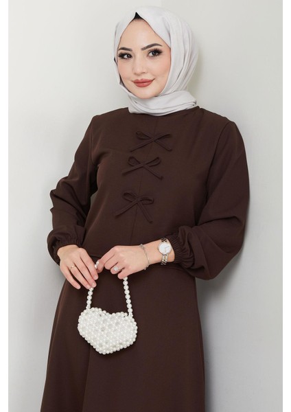 Önü Fiyonklu Etekli Ikili Takım Kahverengi HM2705 modelleri