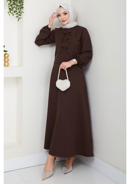 Önü Fiyonklu Etekli Ikili Takım Kahverengi HM2705 fırsatları