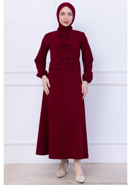 Önü Fiyonklu Etekli Ikili Takım Bordo HM2705 fiyatları