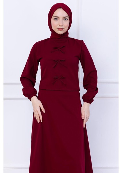 Önü Fiyonklu Etekli Ikili Takım Bordo HM2705 fırsatları