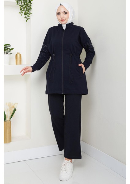 Kolu Taşlı Beli Bağcıklı Takım Lacivert HM2718