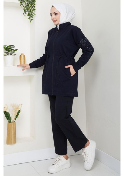 Kolu Taşlı Beli Bağcıklı Takım Lacivert HM2718