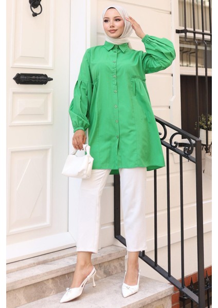 Büzgü Detaylı Balon Kol Gömlek Yeşil HM2763 fiyatları