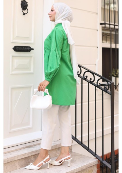 Büzgü Detaylı Balon Kol Gömlek Yeşil HM2763 fırsatları