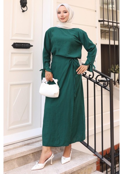 Bağcık Detaylı Etekli Takım Zümrüt HM2724