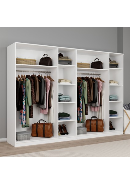 Lucas 6 Kapaklı, 12 Raf Bölmeli, Askılıklı Geniş Elbise Dolabı, Gardırop, Beyaz 190*270 modelleri