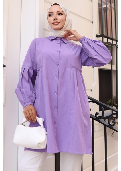 Büzgü Detaylı Balon Kol Gömlek Lila HM2763 fiyatları