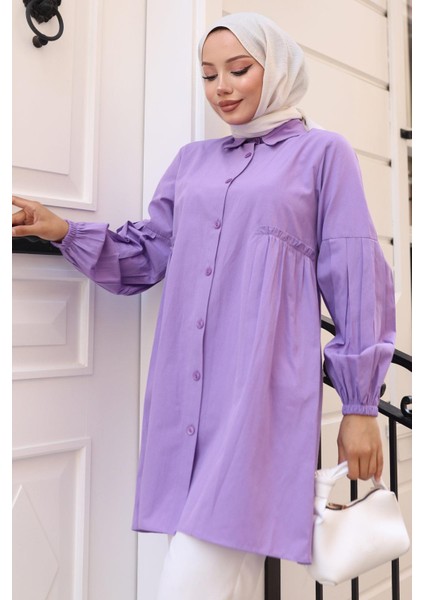 Büzgü Detaylı Balon Kol Gömlek Lila HM2763 modelleri