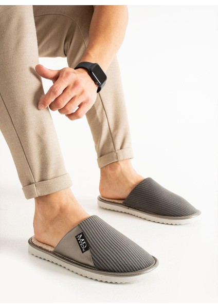Unisex Gri Yarı Deri İçi Yünlü Terlik modelleri