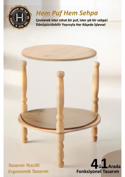 Çift Yönlü Sehpa Çevir Puf Çift Taraflı Yıkanabilir Kılıflı Puf Bench Ahşap Koltuk Sehpası Linen