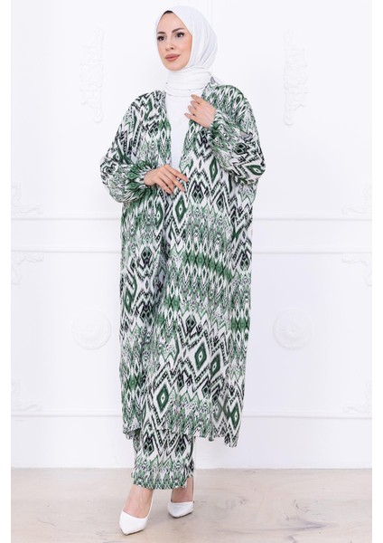 Seva Desenli Viskon Kimono Takım Yeşil HM2762 modelleri