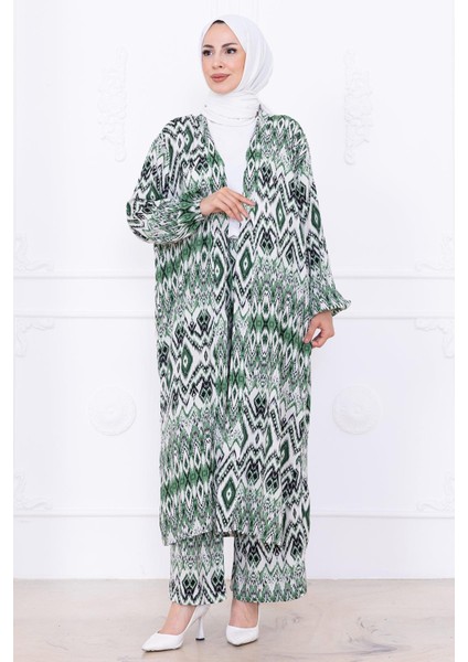 Seva Desenli Viskon Kimono Takım Yeşil HM2762 fırsatları