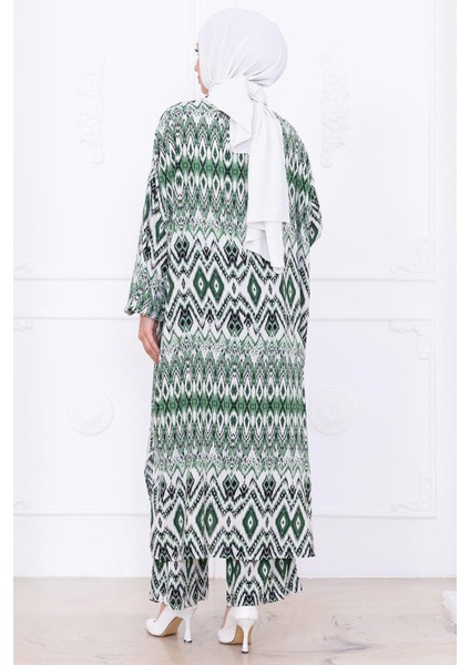 Seva Desenli Viskon Kimono Takım Yeşil HM2762 indirimleri