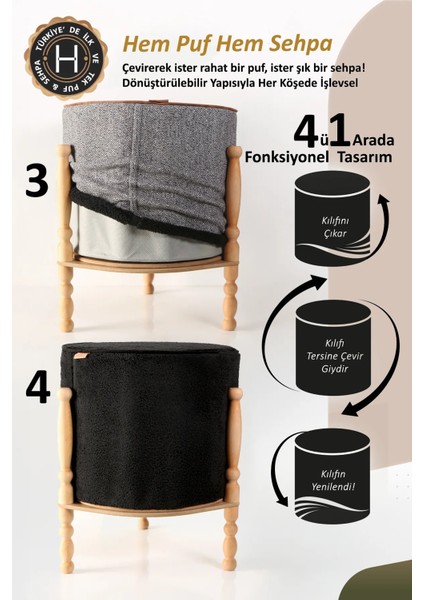 Çift Yönlü Sehpa Çevir Puf Çift Taraflı Yıkanabilir Kılıflı Puf Bench Ahşap Koltuk Sehpası Milana fiyatları