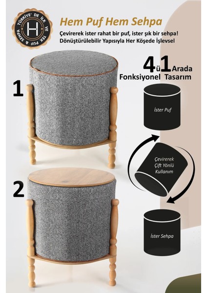 Çift Yönlü Sehpa Çevir Puf Çift Taraflı Yıkanabilir Kılıflı Puf Bench Ahşap Koltuk Sehpası Milana modelleri