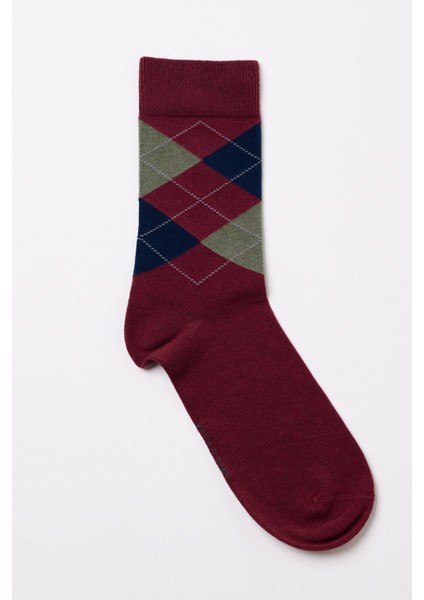 Erkek Ekose Desenli Soket Çorap Bordo