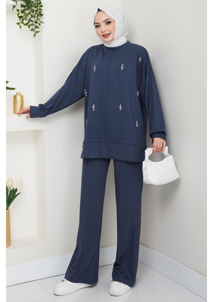 Taş Detaylı Ikili Takım Indigo HM2665