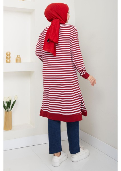 Çizgili Penye Tunik Bordo HM2418 indirimleri