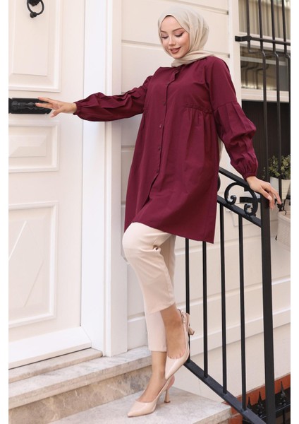 Büzgü Detaylı Balon Kol Gömlek Bordo HM2763 fiyatları