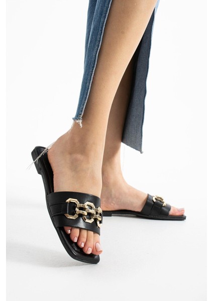 Siyah Zincirli Kadın Terlik Ev ve Dış Mekan Terliği indirimleri