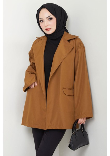 Leopar Detaylı Oversize Bondit Ceket Taba HM2638