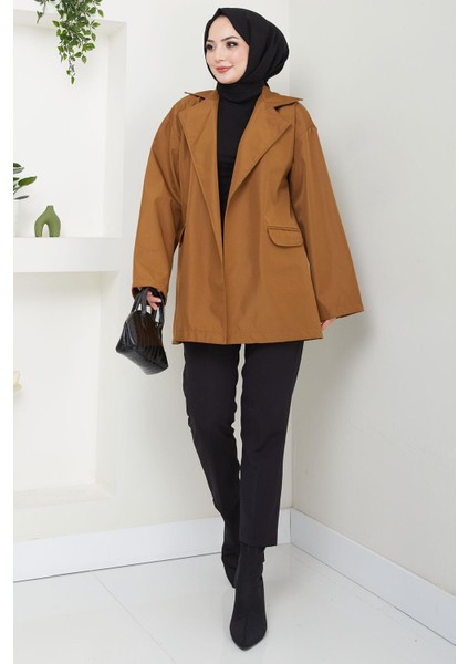 Leopar Detaylı Oversize Bondit Ceket Taba HM2638 modelleri