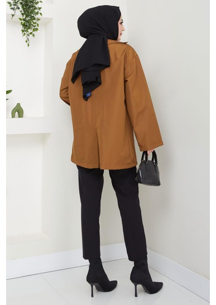 Leopar Detaylı Oversize Bondit Ceket Taba HM2638 fırsatları