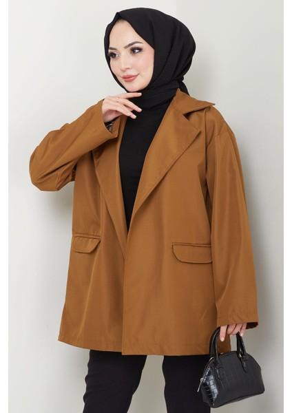 Leopar Detaylı Oversize Bondit Ceket Taba HM2638 indirimleri