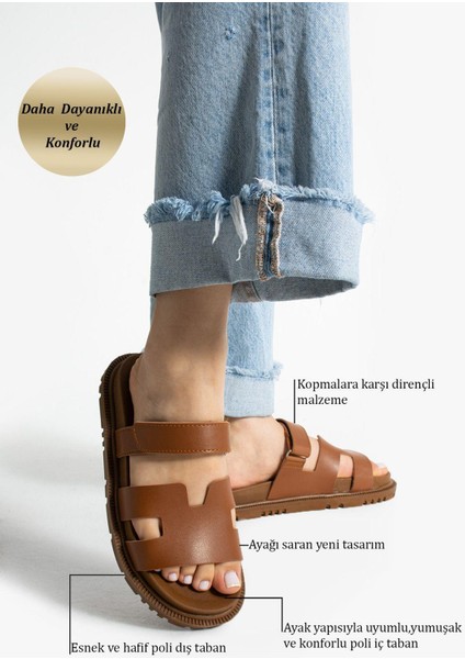 Kahverengi Cırtlı Anatomik Rahat Taban Kadın Terlik fiyatları